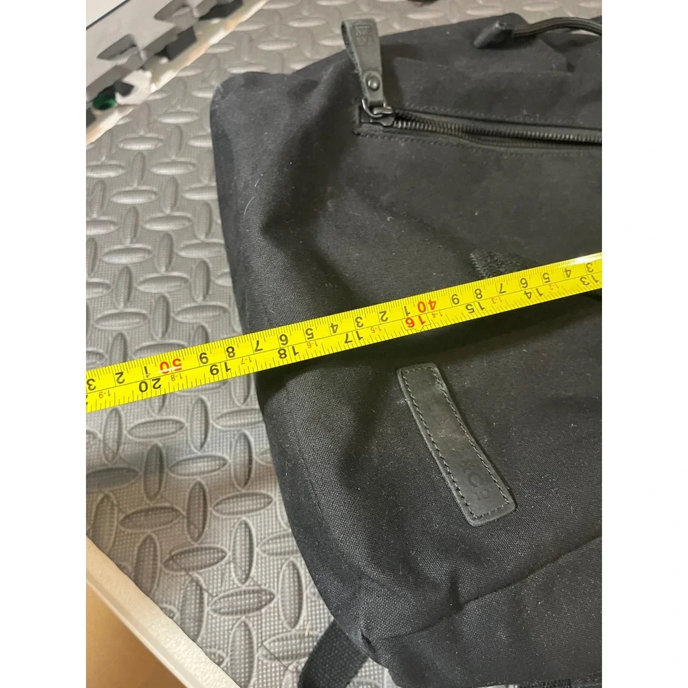 Stubble & Co Backpack Unisex Large Black Canvas Drawstring Flap Laptop Rucksack